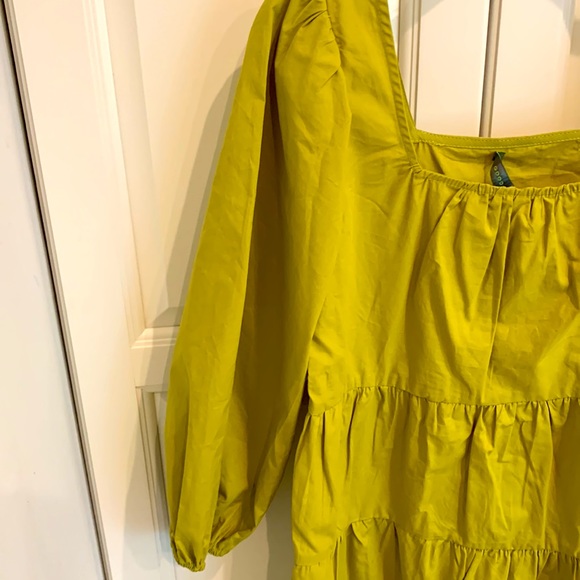 Good Luck Gem Lime Slime Green Tier Ruffle Square Neck Balloon Puff Sleeve Dress - Picture 2 of 15